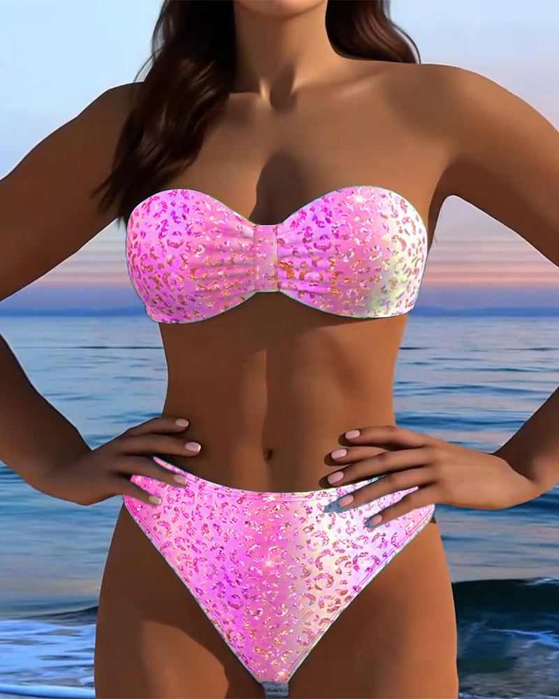 Bikini a fascia stampato leopardato