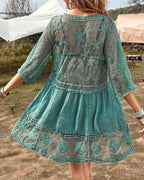Smock Scollo a V Ricamato in Pizzo