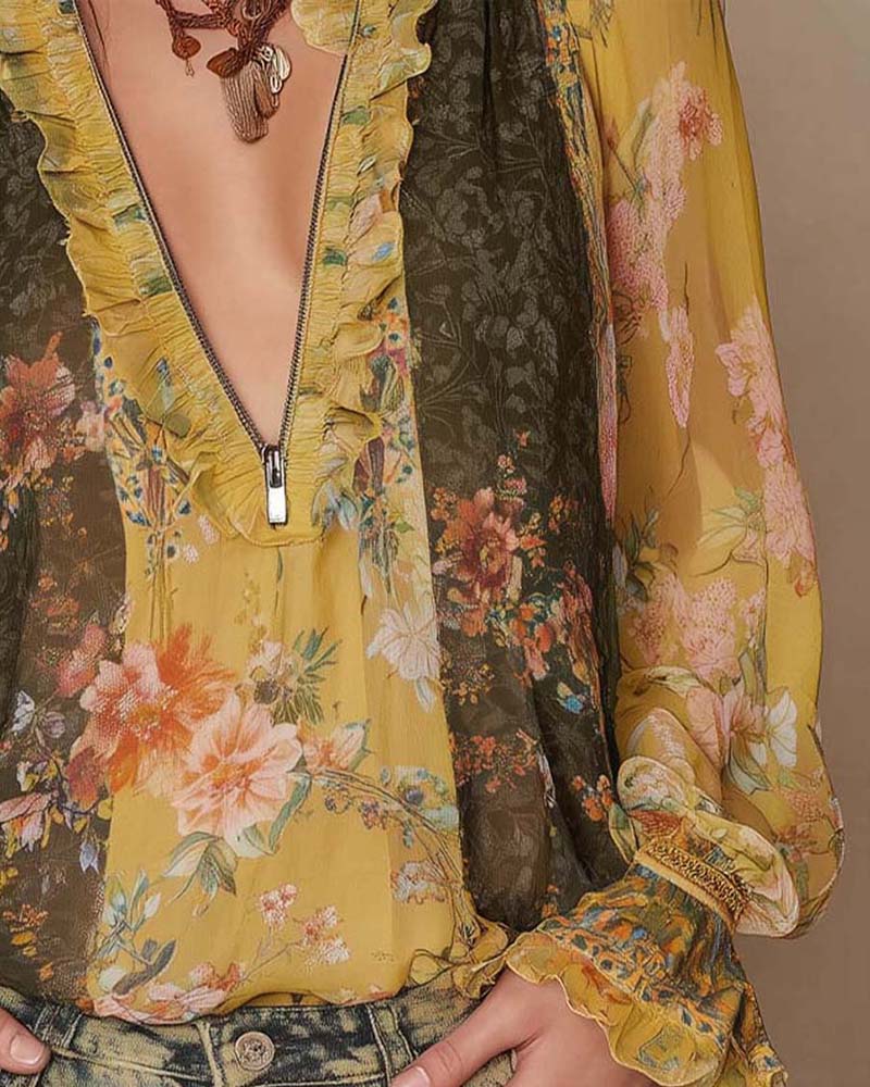 Camicetta mezza zip con stampa floreale