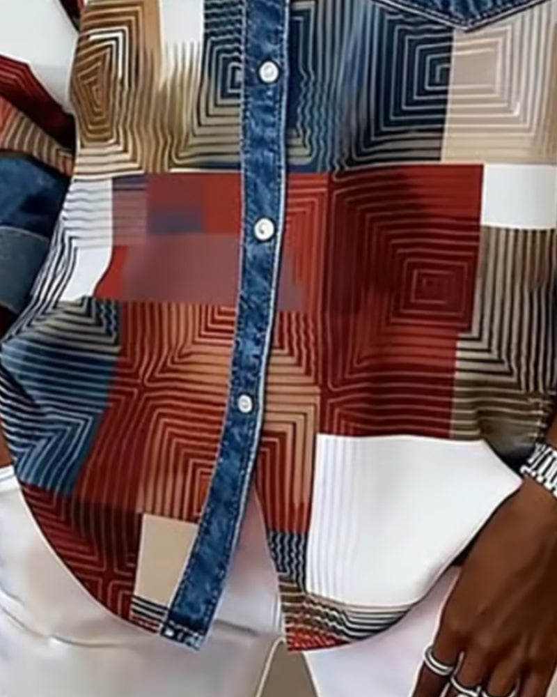 Camicia Color Block con risvolto alla moda