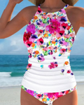 Costume da bagno romantico floreale con colletto