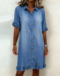 Abito a camicia in denim con volant