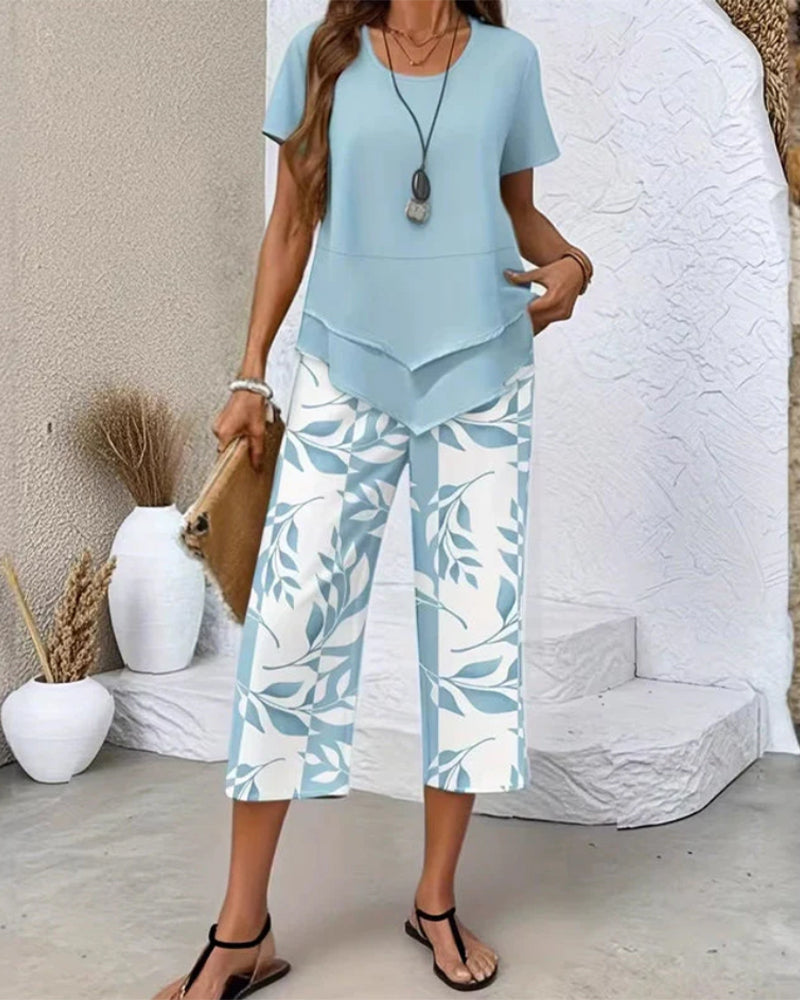 Completo due pezzi stampato casual con pantaloncini