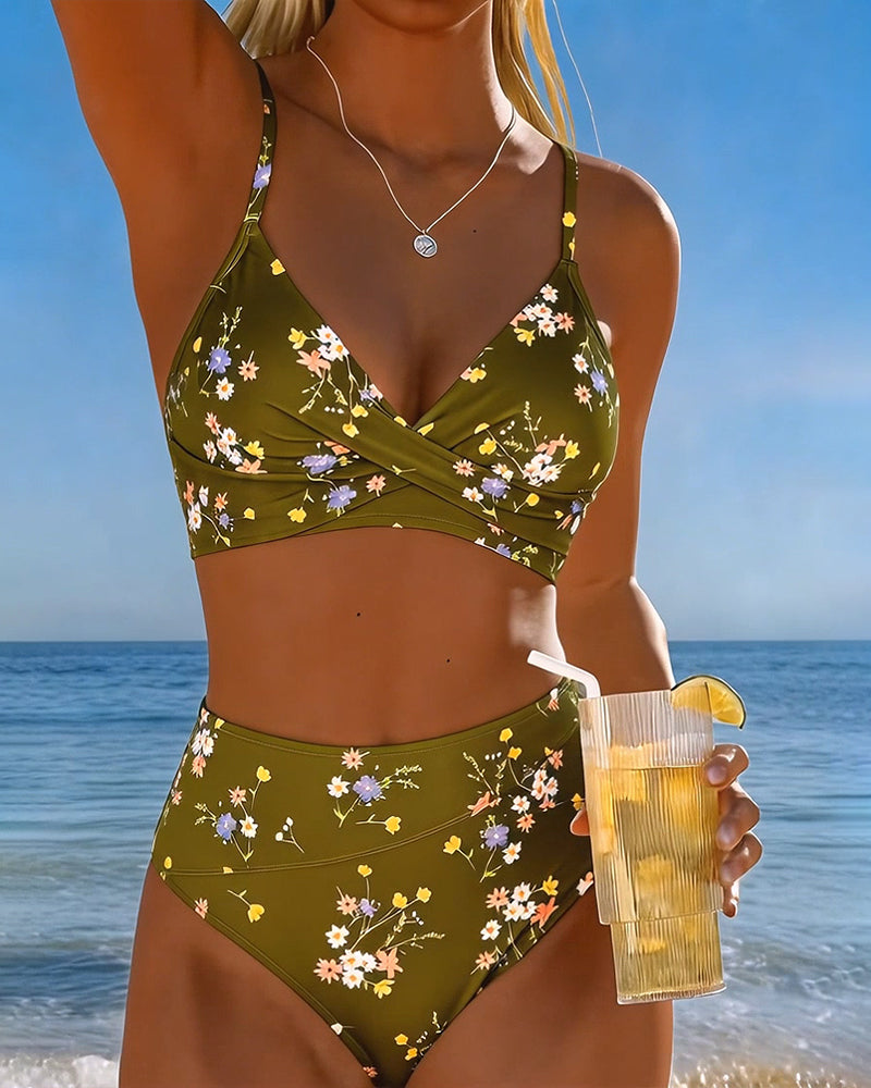 Bikini sexy incrociato con stampa floreale