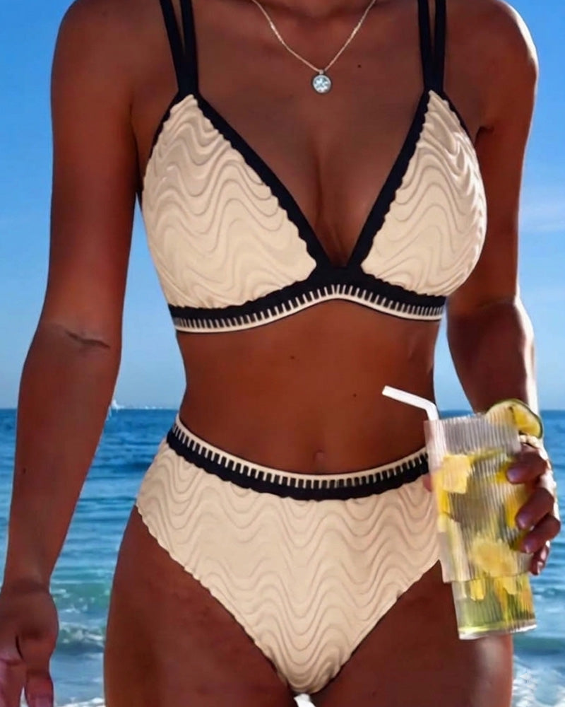 Bikini A Blocchi Di Colore Doppia Bretella Testurizzato