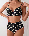Costume da bagno due pezzi a vita alta con reggiseno a pois