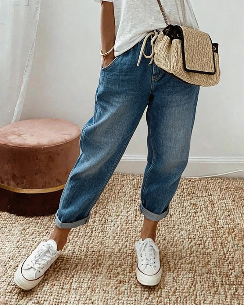 Jeans larghi effetto invecchiato in stile retrò