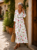 Carla | Abito Midi Estivo Morbido con Stampa di Rose