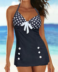 Costume da bagno dimagrante a pois con scollo all'americana