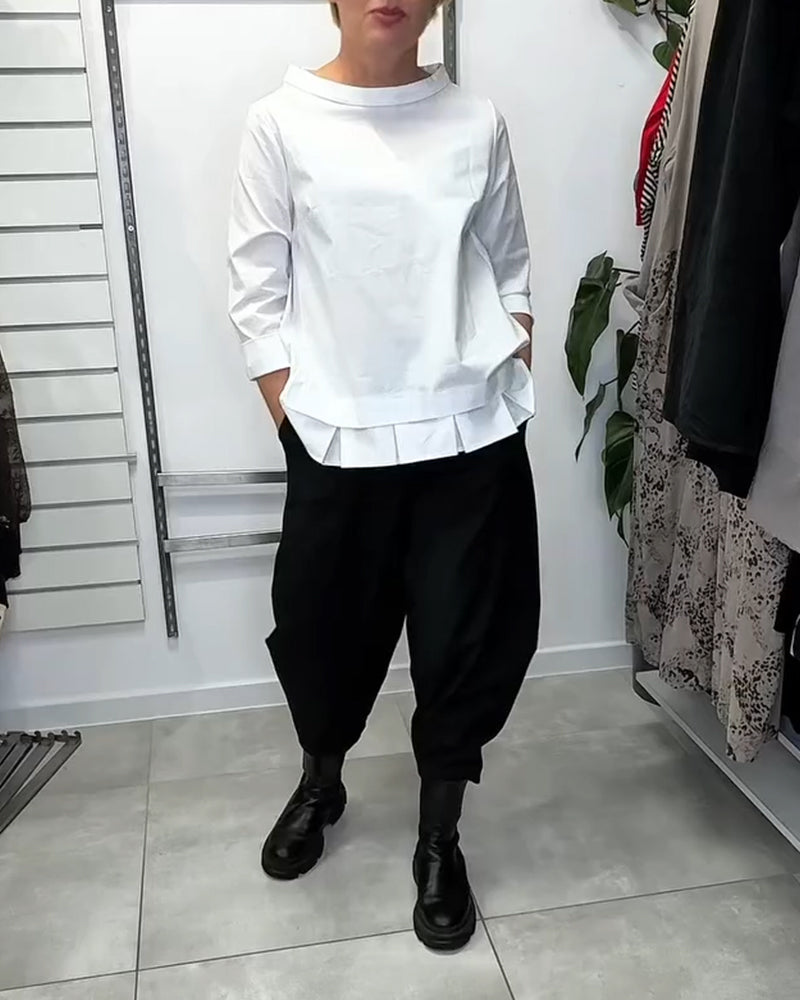100% cotone Camicetta con colletto largo tinta unita casual