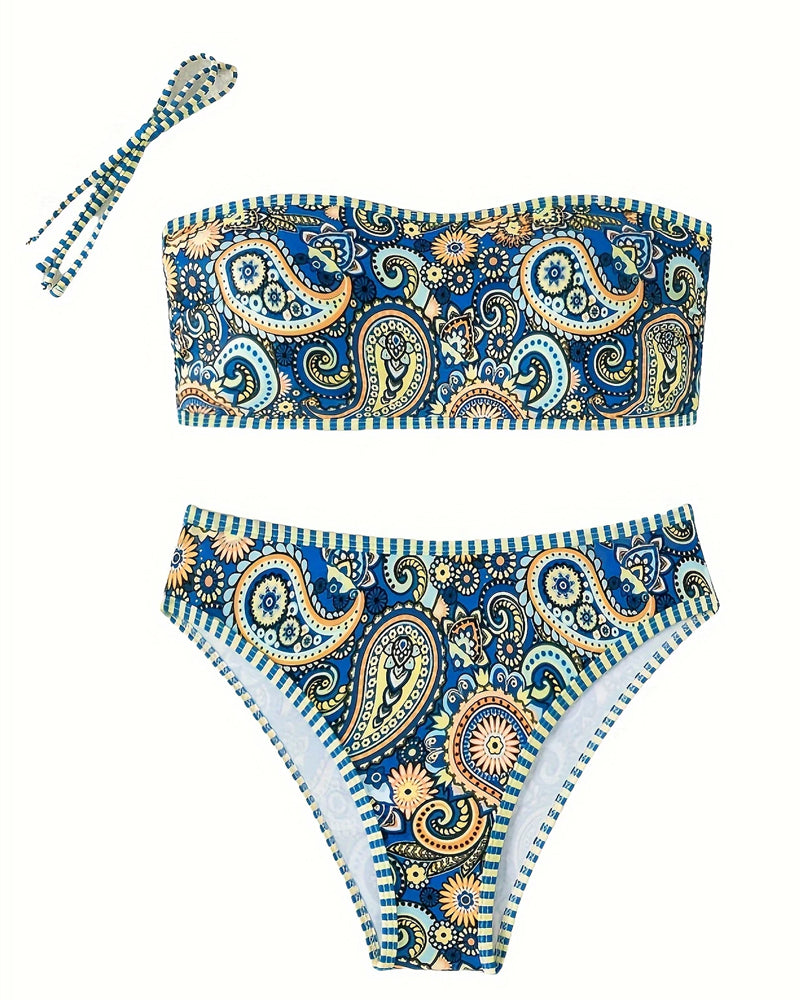 Costume da bagno due pezzi stampato stile etnico