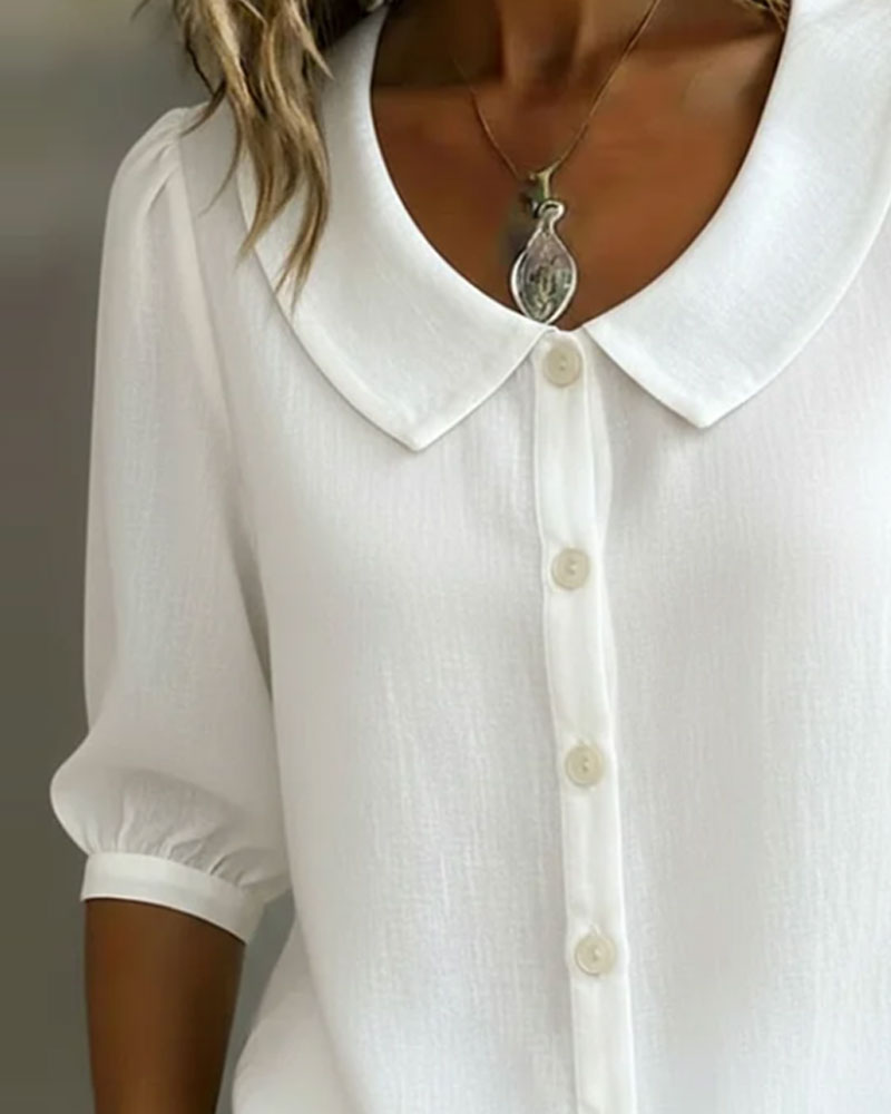 Camicia in cotone a maniche medie con colletto Peter Pan