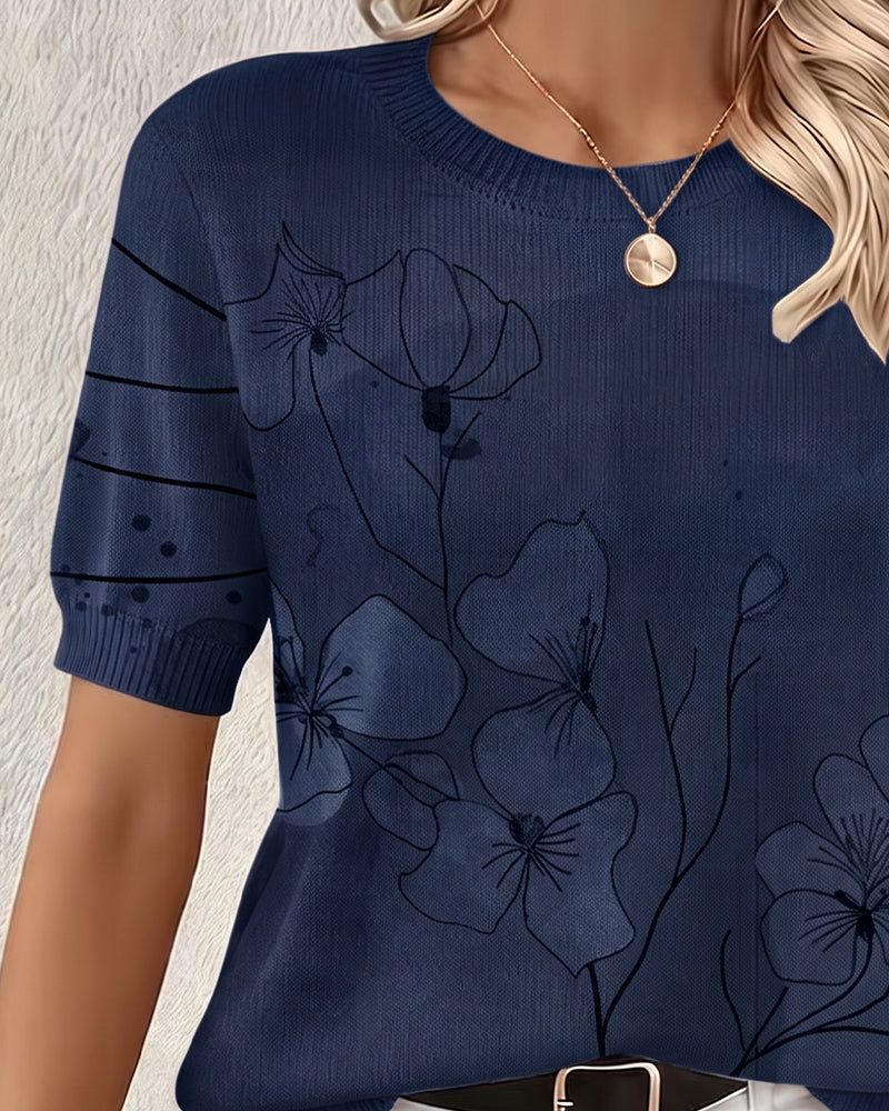 Pullover stampato a maniche corte girocollo