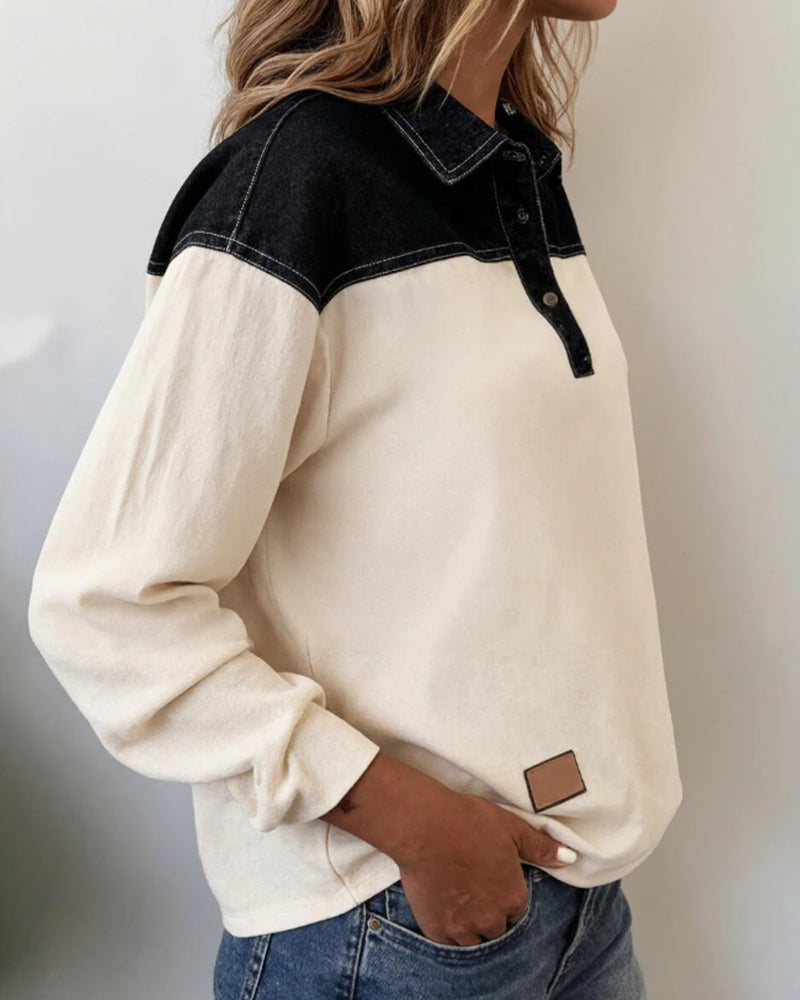 Camicia casual con revers in denim patchwork