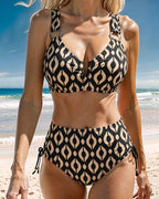 Bikini Geometrico con Stampa Vintage