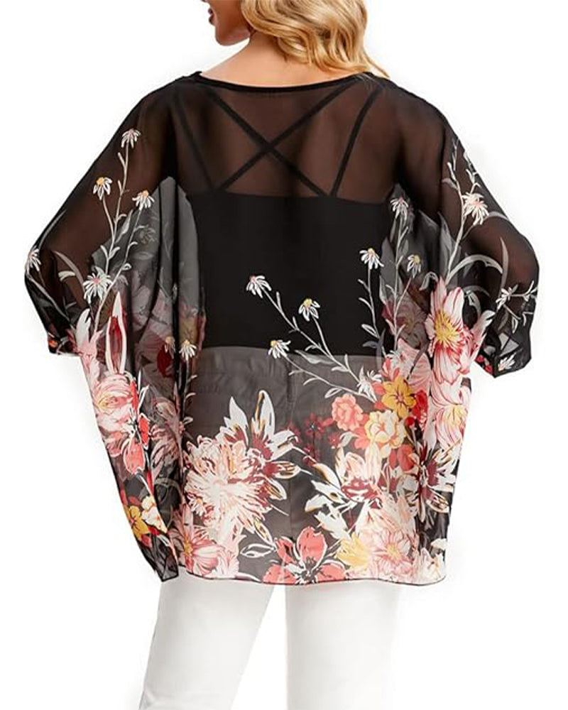 Camicia a tre quarti ampia con stampa asimmetrica