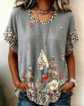 T-Shirt Leopard Patchwork Stampa Floreale