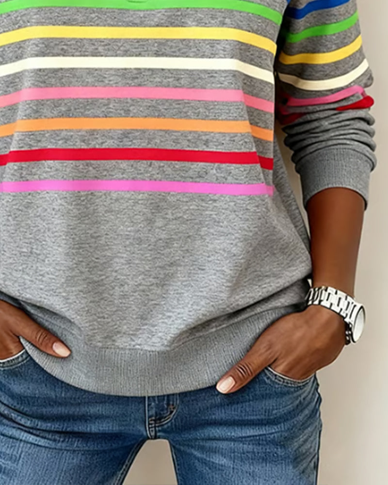 Felpa con mezza zip e strisce arcobaleno alla moda