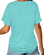 T-shirt Plissé Monocromatico con Scollo a V