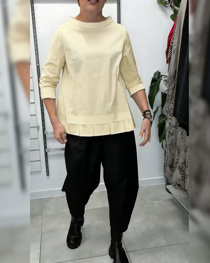 100% cotone Camicetta con colletto largo tinta unita casual