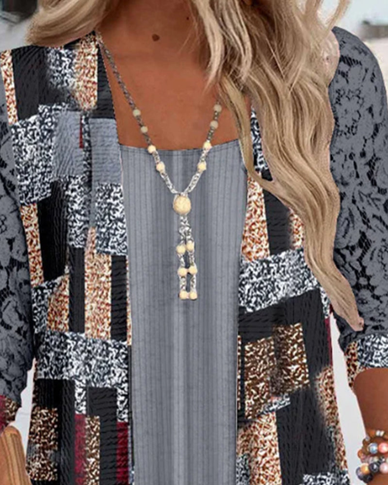 Camicia a maniche lunghe stampata stile due pezzi finto