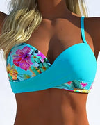 Bikini Bralette Stile con Stampa a Contrasto