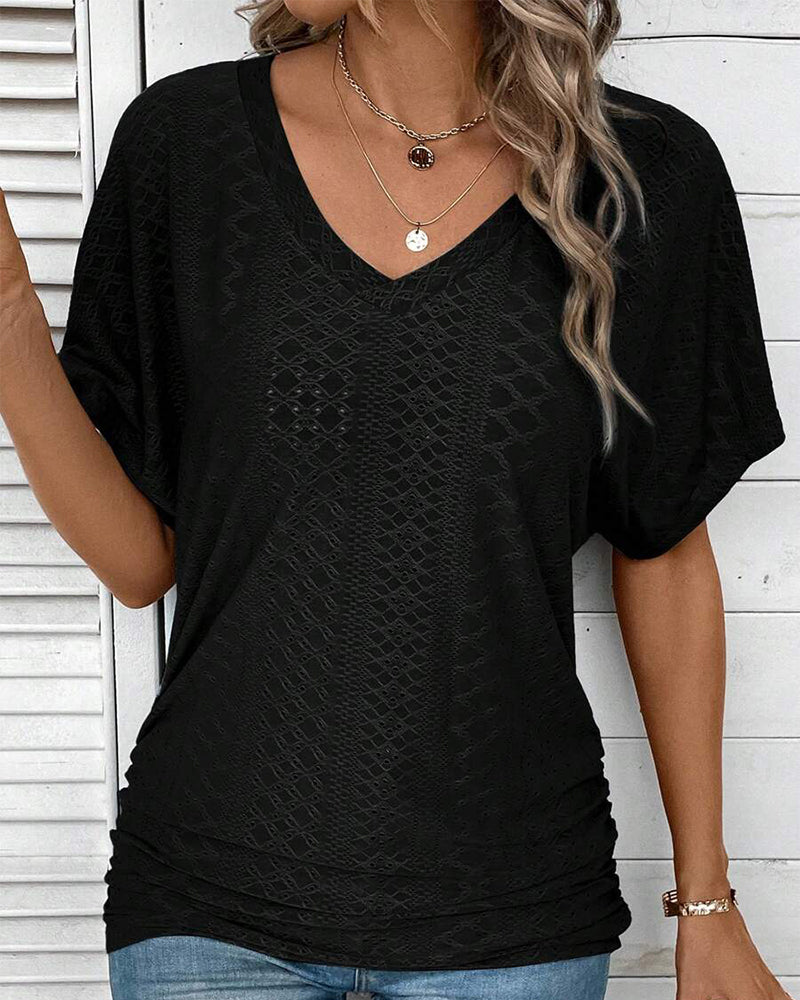 T-shirt con scollo a V tinta unita casual