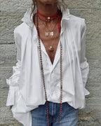 Camicia plissettata con collo alla coreana, design di moda