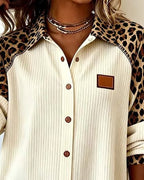 Camicia con colletto a revers, abbottonata, stampa leopardata