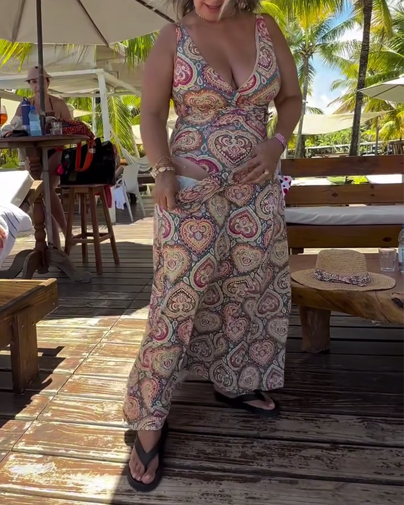 Costume da Bagno Senza Spalline con Stampa a Cuori per Vacanze
