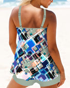 Costume da bagno tankini stampato a blocchi di colore