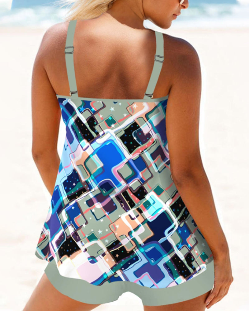 Costume da bagno tankini stampato a blocchi di colore