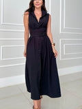 Vestito midi monopetto a camicia con cravatta