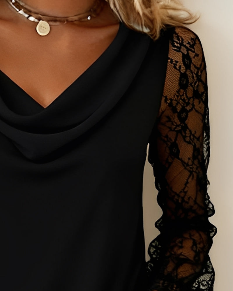 Top a collo drappeggiato con dettagli patchwork