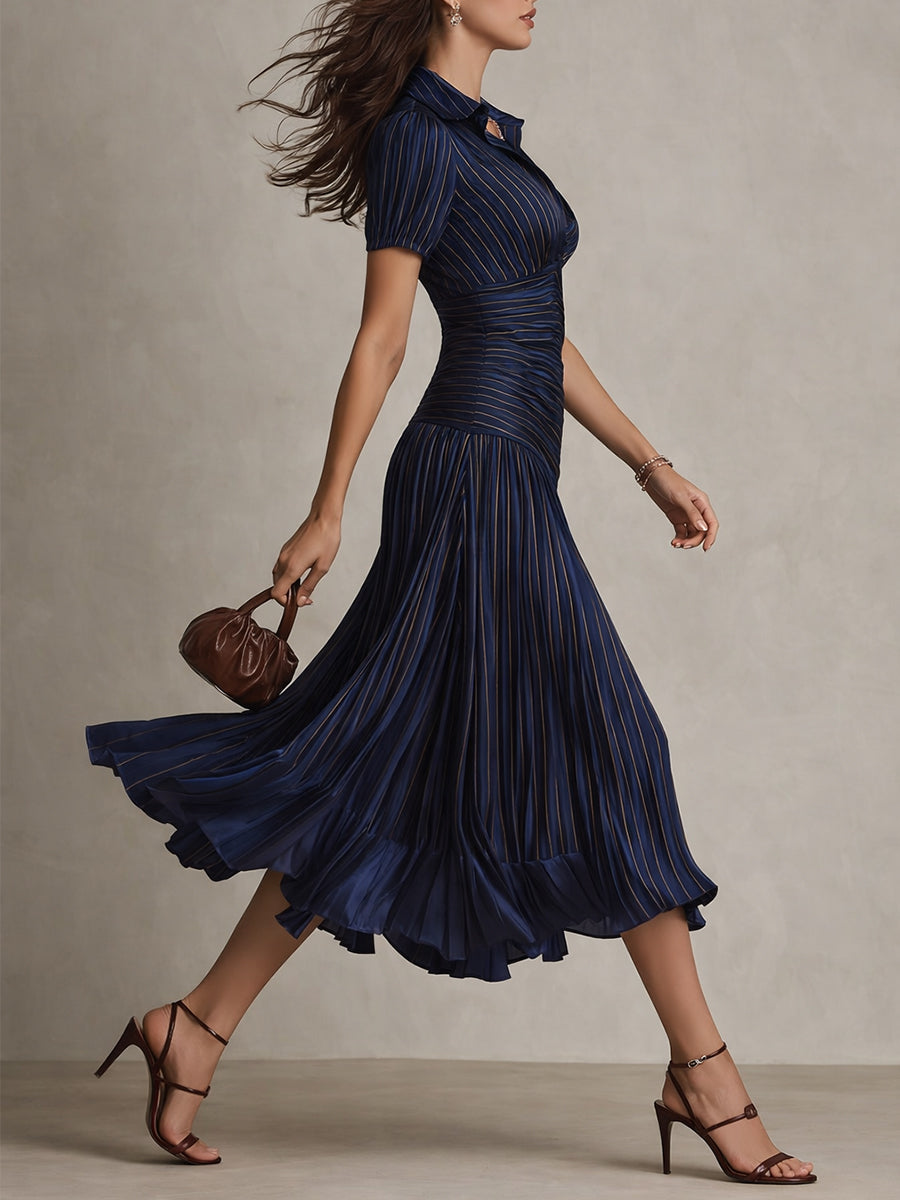 Adriana - Vestito midi in raso a righe retrò