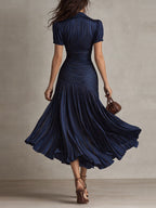 Adriana - Vestito midi in raso a righe retrò