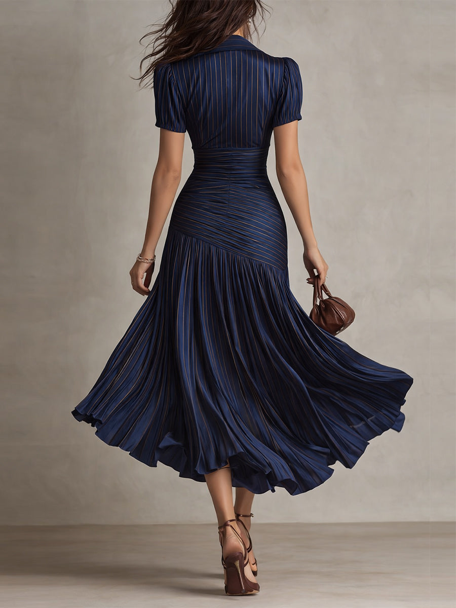 Adriana - Vestito midi in raso a righe retrò