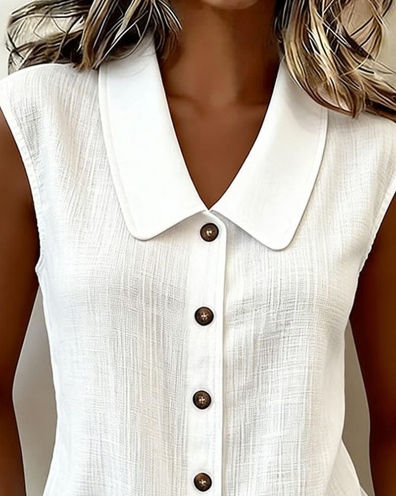 Camicia Senza Maniche con Collo in Lino-Cotone