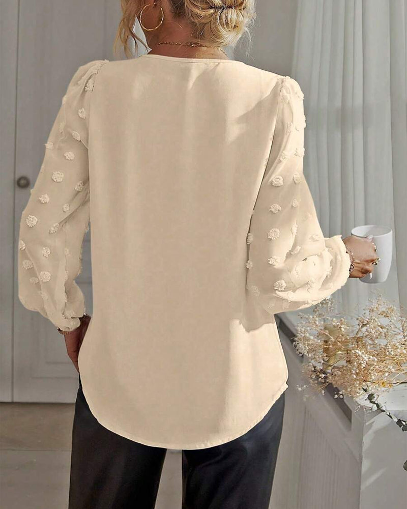 Blusa 3D Fiore Maniche a Lanterna Scollo a V