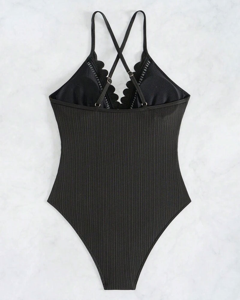 Costume da Bagno Intero Sexy Monocromatico Scavato