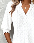 Top scollo a V con motivo Argyle e maniche corte