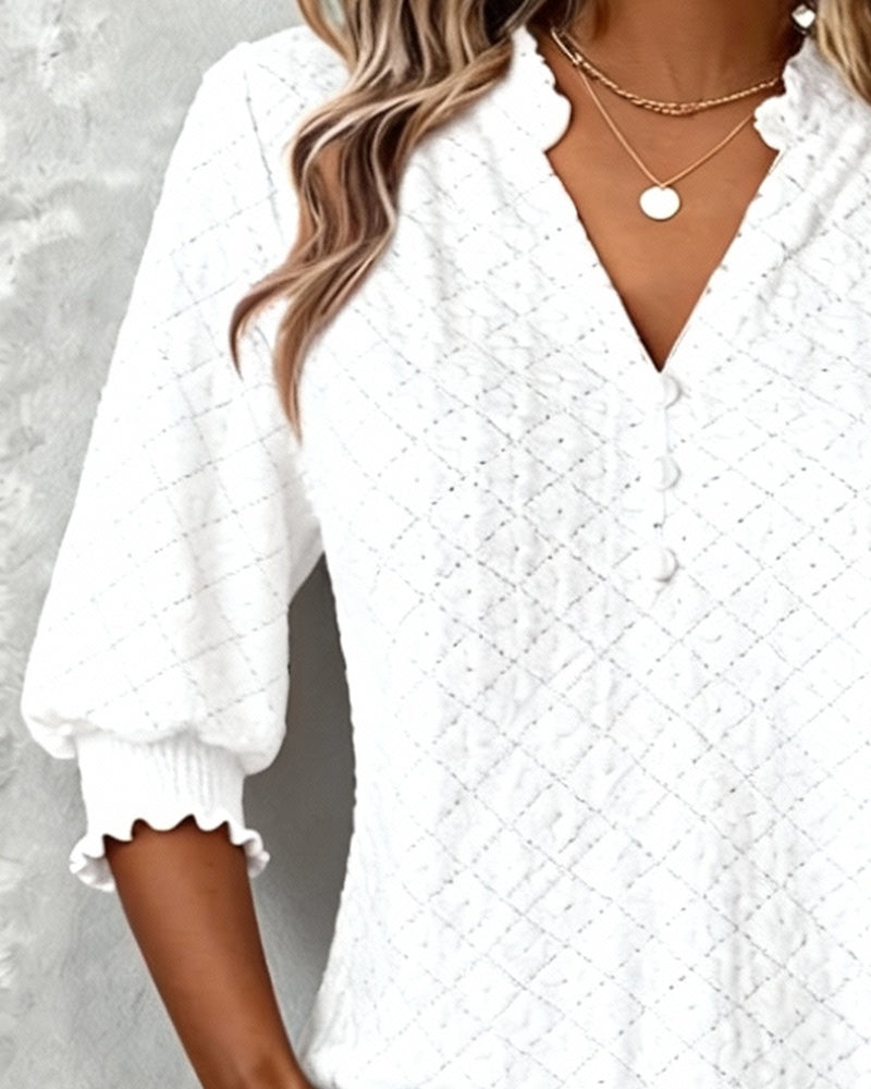 Top scollo a V con motivo Argyle e maniche corte