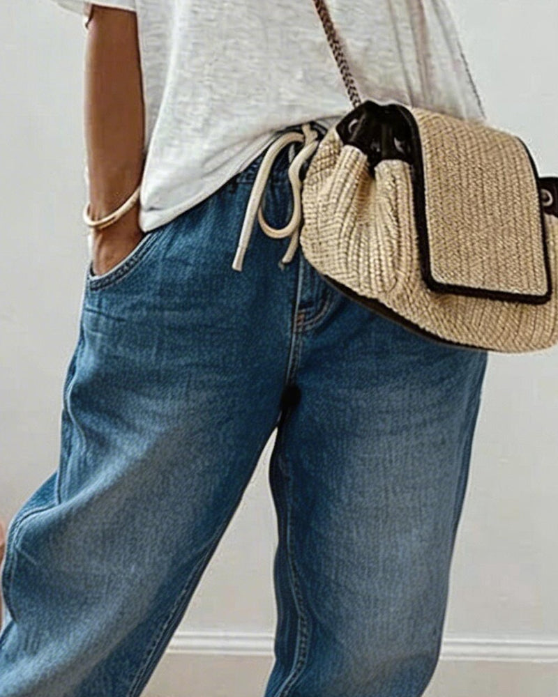 Jeans larghi effetto invecchiato in stile retrò