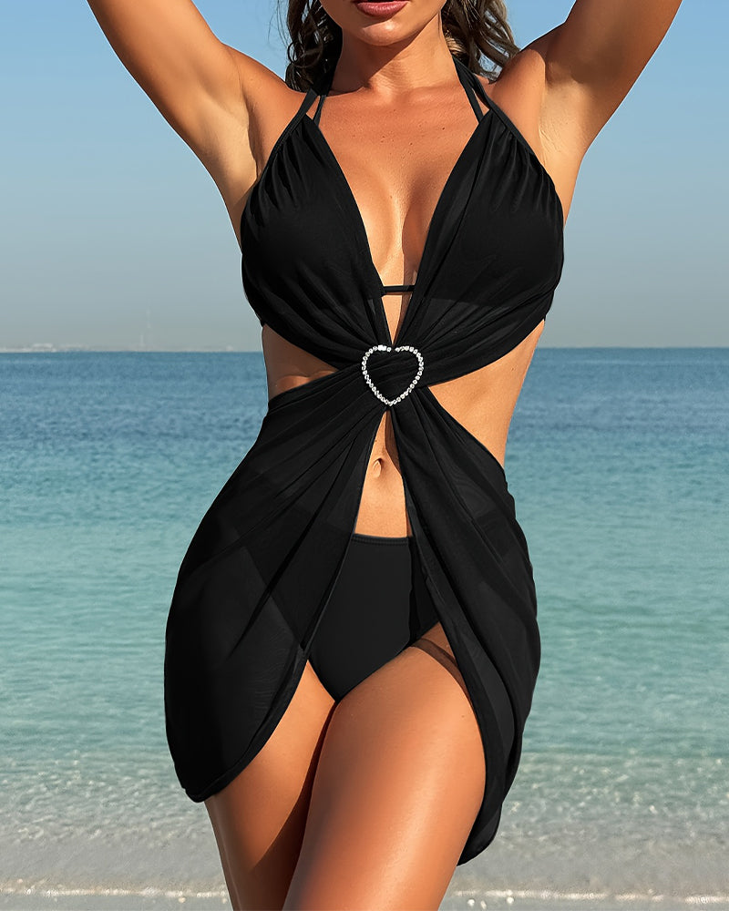 Costume da Bagno Tre Pezzi con Cuore Romantico