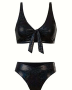 Bikini stampa serpente con laccetti, vita alta, triangolo