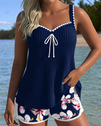 Tankini due pezzi a coste stampato boxer