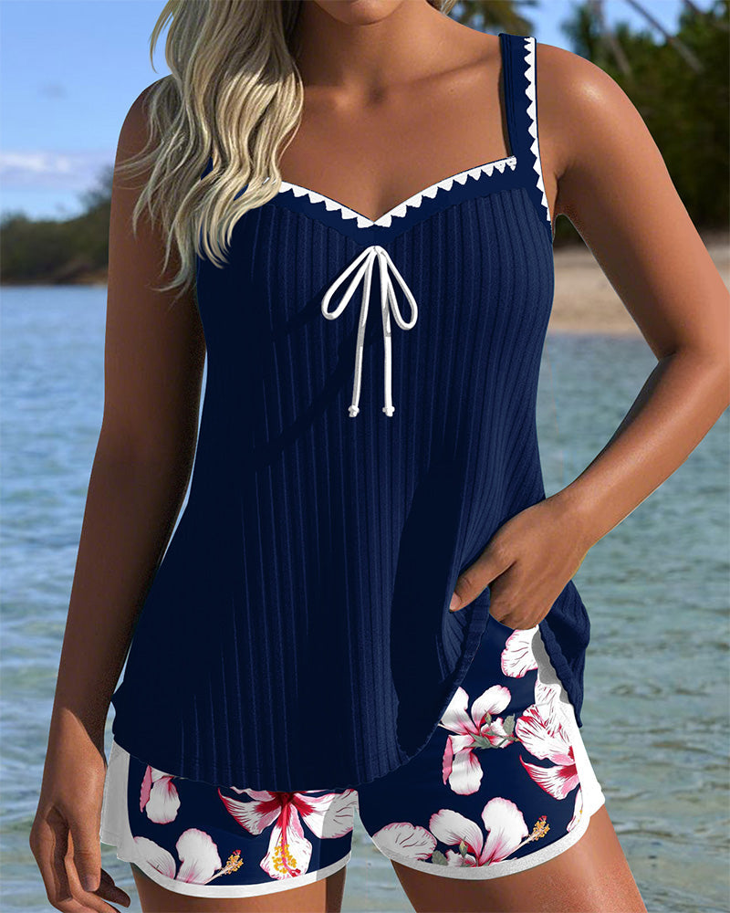 Tankini due pezzi a coste stampato boxer