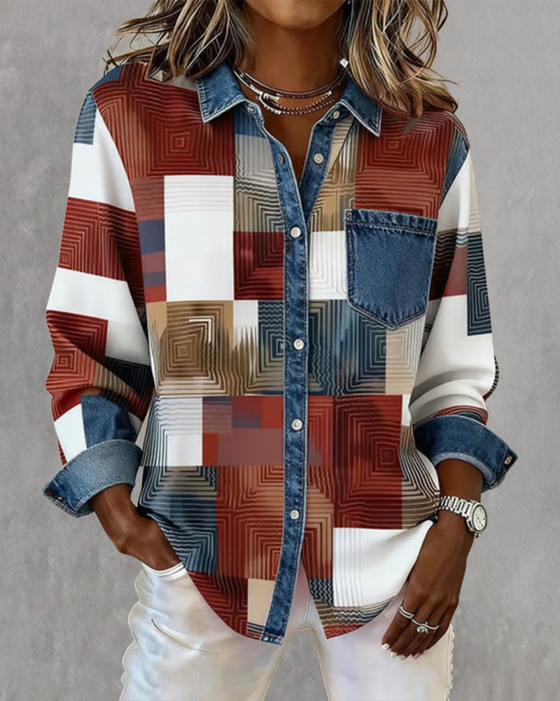 Camicia Color Block con risvolto alla moda