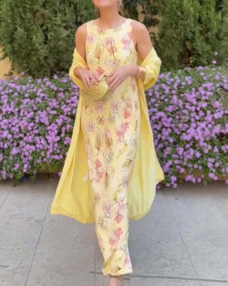 Abito lungo senza maniche + Cardigan coordinato