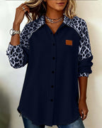 Camicia con colletto a revers, abbottonata, stampa leopardata